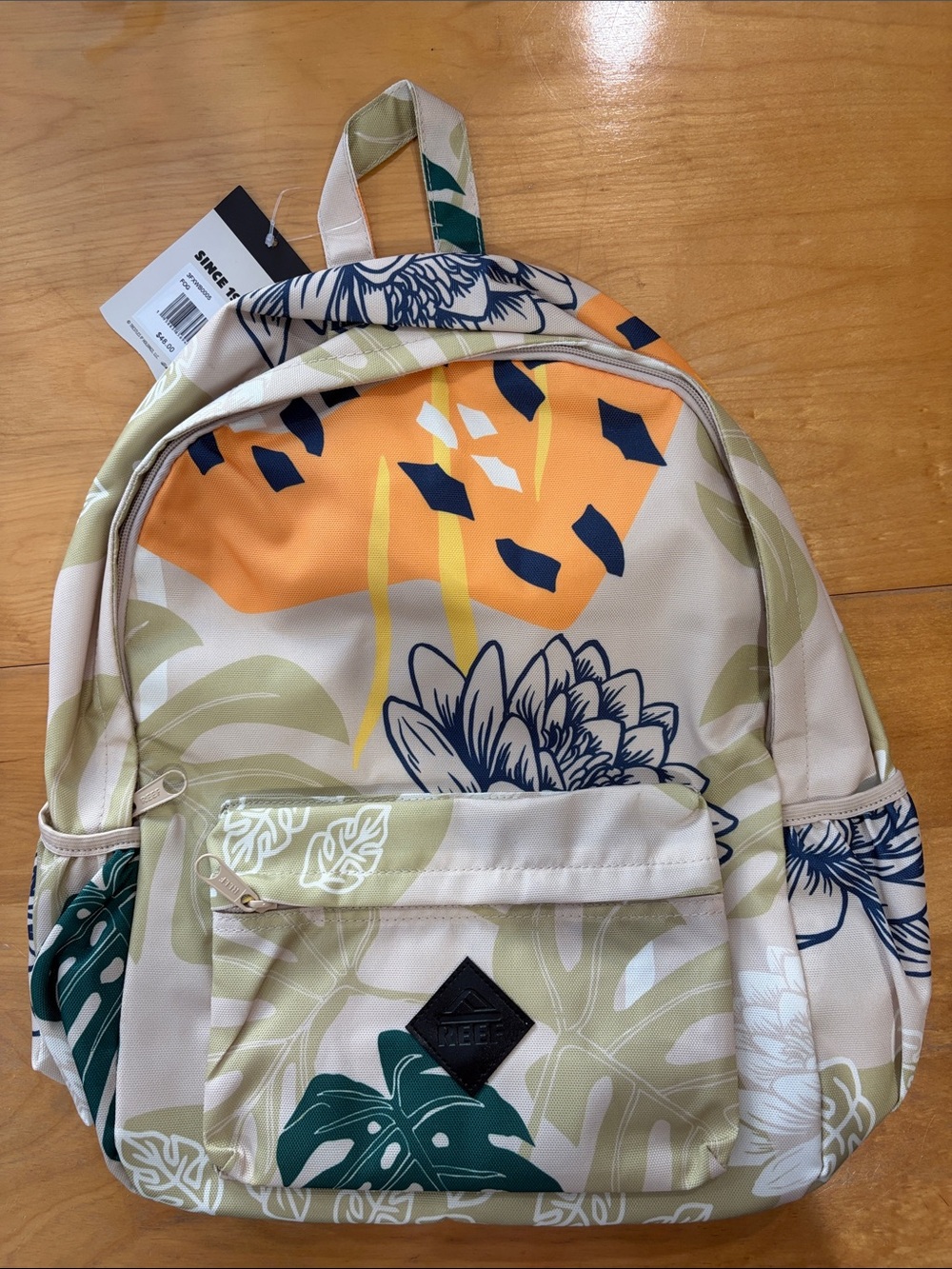 Reef Floral Print Backpack - Beige/Orange/Blue